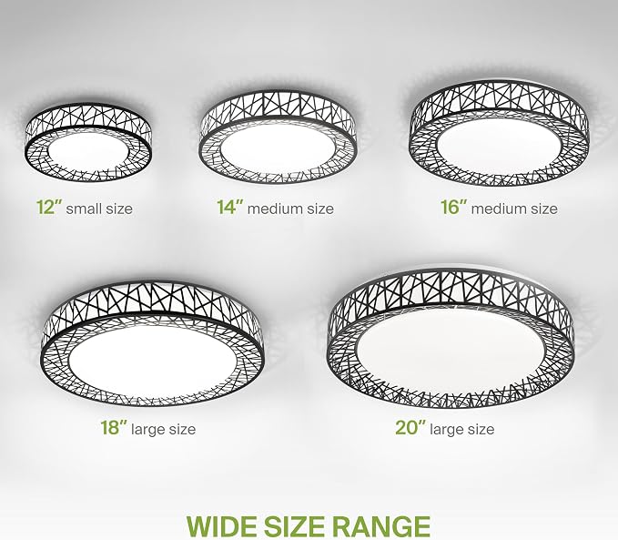 ASD 16 Inch LED Flush Mount Ceiling Light Fixture for Bedroom, 28W 1752LM 5CCT 2700K-5000K, Triac Dimmable Lights, Dining, Living Room, Kitchen Lamps, Modern Home Lighting Fixtures, Black, ETL
