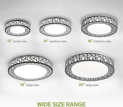 ASD 16 Inch LED Flush Mount Ceiling Light Fixture for Bedroom, 28W 1752LM 5CCT 2700K-5000K, Triac Dimmable Lights, Dining, Living Room, Kitchen Lamps, Modern Home Lighting Fixtures, Black, ETL