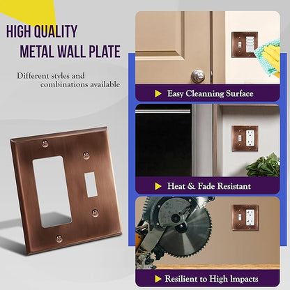 ENERLITES Combination Toggle Switch & Decorator Receptacle Metal Wall Plate, Stainless Steel 201 Outlet Cover, Corrosion-Resistant, Standard Size 2-Gang 4.50" x 4.57", 771131-AC, Antique Copper