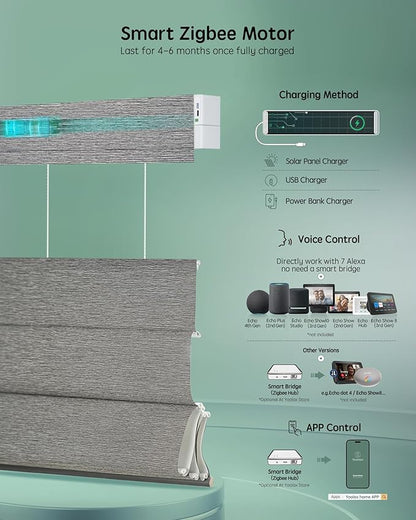 Yoolax Smart Top Down Bottom Up Roman Shades, Motorized Roman Shades with Remote, Blackout Smart Blinds Work with Alexa, Google Home, Apple Homekit for Living Room Bedroom, Customized (Basalt Stripe)
