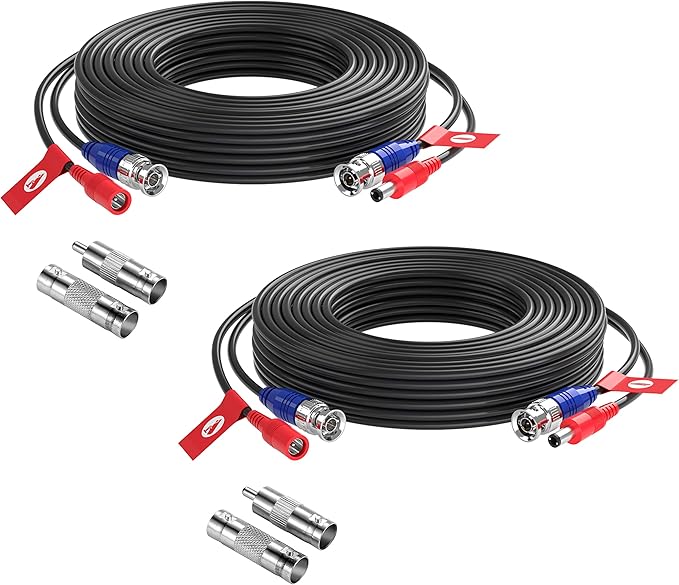 ZOSI 2 Pack 33ft (10 Meters) All-in-one Video Power Cable,BNC Extension Surveillance Camera Cables for CCTV Video Security DVR Systems (Included 2X BNC Connectors and 2X RCA Adapters)