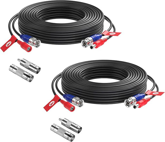 ZOSI 2 Pack 33ft (10 Meters) All-in-one Video Power Cable,BNC Extension Surveillance Camera Cables for CCTV Video Security DVR Systems (Included 2X BNC Connectors and 2X RCA Adapters)