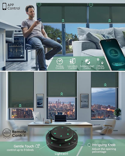 Yoolax Motorized Solar Shades Light Filtering Motorized Blinds with Remote Smart Blinds Compatible with Alexa, Google, Flame Retardant Roller Shades for Windows, Customized (3% Openness Jade Green)