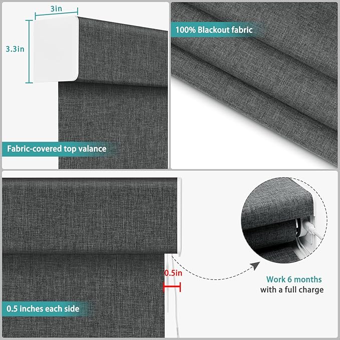 Changshade Smart Roller Shade with Remote Control Blackout Automatic Window Shades for Home Custom Size Motorized Blinds for Windows Compatible with Alexa,Google Home,Apple Homekit, Charcoal Grey