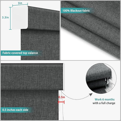 Changshade Smart Roller Shade with Remote Control Blackout Automatic Window Shades for Home Custom Size Motorized Blinds for Windows Compatible with Alexa,Google Home,Apple Homekit, Charcoal Grey