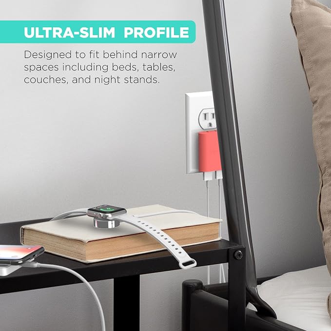 iHome Slim 2-Port USB Wall Charger, Flat Multiport Travel Plug Adapter | Dual USB-A ports, 2.4A Rapid Charge, Foldable Prongs, Slim Design, Compatible with iPhone, Android, iPad, AirPods for Home