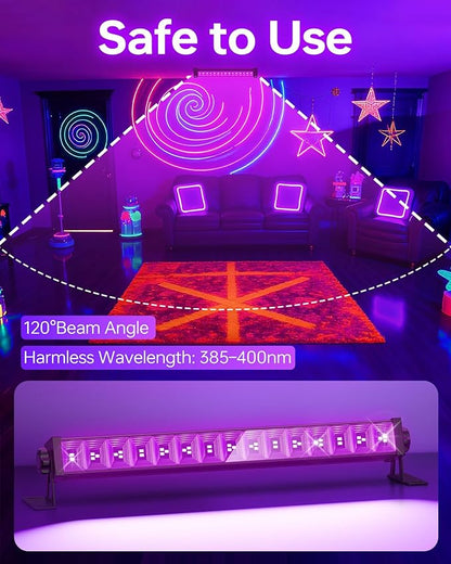 2 Pack LED 42W Black Lights, Blacklight Bars with Plug+Switch+6ft Cord, Light Up 24x24ftx4, Blacklight for Glow Party, Fluorescent Poster, Body Paint, Halloween Decorations, Bedroom, Stage