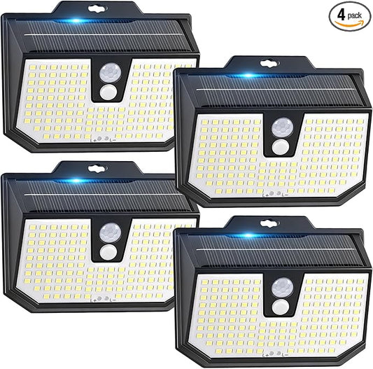Brightever 4-Pack Solar Lights Outdoor Motion Sensor, Super Bright Outdoor Solar Lights Waterproof, 3 Lighting Modes Security Wall Lighting for Outside House, Pathway, Garden, Walking Dog, Fence