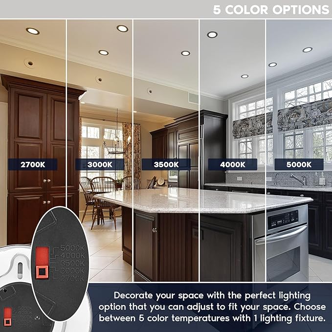 LUXRITE 3-4 Inch LED Flush Mount & Recessed Light, 7.5W, 5CCT 2700K-5000K, 650LM, Magnetic Trim, Dimmable Ceiling Can Light, Install to J-Box or 4 Inch Housing, Wet Rated, UL Listed, Bronze