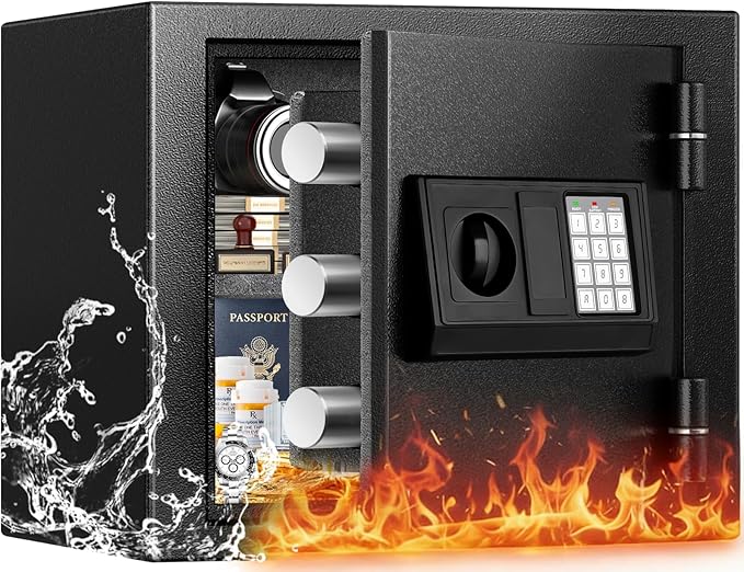 [𝟐𝟎𝟐𝟔 𝟑𝟓-𝐌𝐢𝐧 𝟏𝟕𝟎𝟎°𝐅] Fireproof Safe for Home, Money Safe for Cash, 𝟐𝟐𝐋𝐛𝐬 Heavy Duty Fire Proof safes for Home Use, Wall Mounted Jewelry Safes with Sensor LED Light and Alarm System