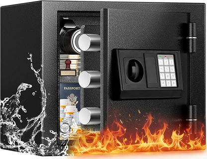 [𝟐𝟎𝟐𝟔 𝟑𝟓-𝐌𝐢𝐧 𝟏𝟕𝟎𝟎°𝐅] Fireproof Safe for Home, Money Safe for Cash, 𝟐𝟐𝐋𝐛𝐬 Heavy Duty Fire Proof safes for Home Use, Wall Mounted Jewelry Safes with Sensor LED Light and Alarm System