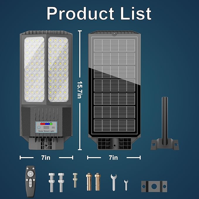 2026 New Solar Street Light, Solar Street Lights Outdoor Waterproof Dusk to Dawn 7000K LED Security Flood Light with Motion Sensor and Remote Control for Pathway, Entryway & Yard