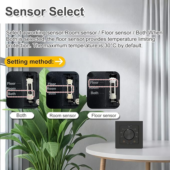 HEATIT Manual Non-Programmable Floor Heating Thermostat, 100-240V Black