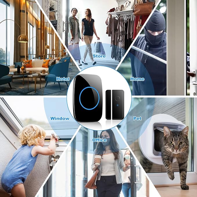 FullHouse Door Chime When Door Opens, Wireless Door Sensor Entry Alarm