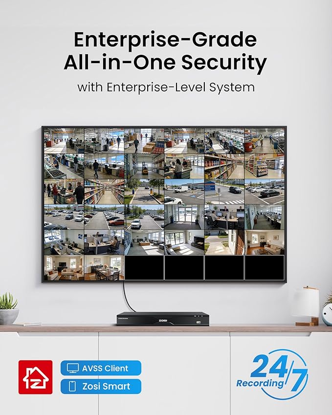 ZOSI 32CH 4K PoE Security Camera System,32 x 8MP Full Color Night Vision Outdoor PoE Cameras,Person Vehicle Detection,2 Way Audio,Spotlight Siren,32CH Surveillance NVR with 8TB HDD for 24/7 Recording