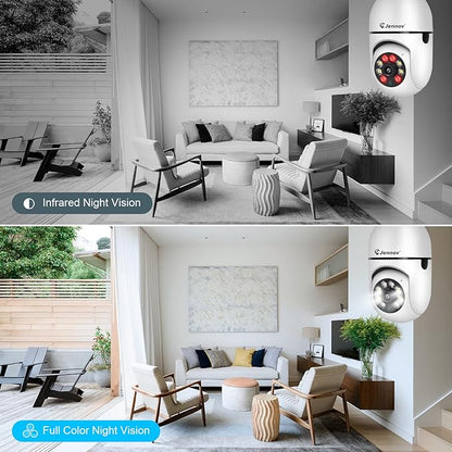 Jennov 2K Light Bulb Security Camera Wireless Outdoor, Indoor Light Socket Cameras for Home Security, Human Detection, 355°, Color Night Vision, 5G/2.4G WiFi, Screw in, Compatible with Alexa