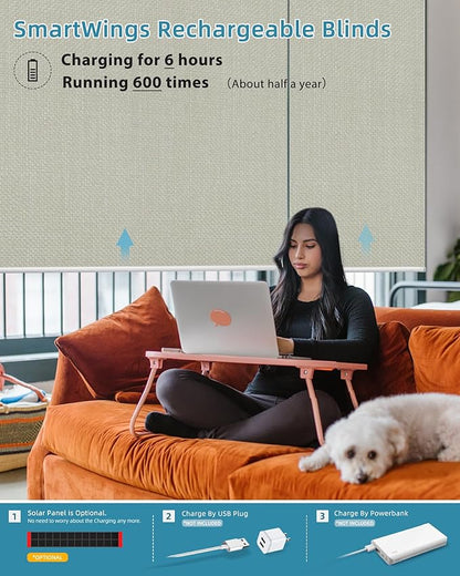 SmartWings Motorized Smart Blinds with Remote, Custom Automatic 100% Blackout Roller Shade Compatible with Alexa/Homekit/Google, Electric Smart Blinds for Indoor Windows, Vigor Cream