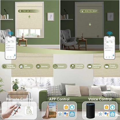 FineTell Motorized Blinds with Remote, 100% Blackout Roller Shades Compatible with Alexa,Apple Homekit,Google Home APP and Voice Control, Customized Electric Blinds (100% Blackout Dual Sided Beige)
