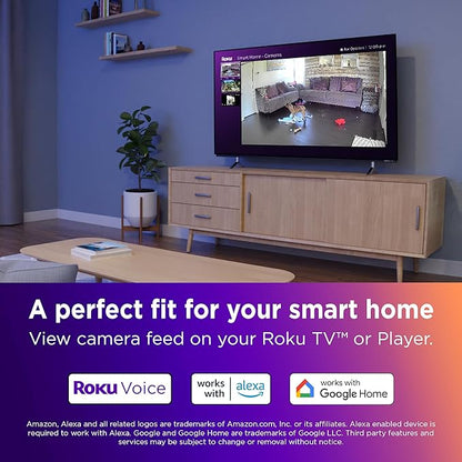 Roku Indoor Camera 360° for Home Security - Security Camera with 1080p HD Color Night Vision, Works with Alexa & Google, Motion Detection & Tracking - Pan & Tilt - 90-Day Subscription Included