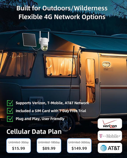 MaxiViz 4G LTE Outdoor Solar Powered Cellular Security Camera Wireless, Off-Grid Camera No WiFi Required, 2.5K UHD Color Night Vision, 360° Live View, Local/Cloud Storage, IP66 Weatherproof, SIM Card
