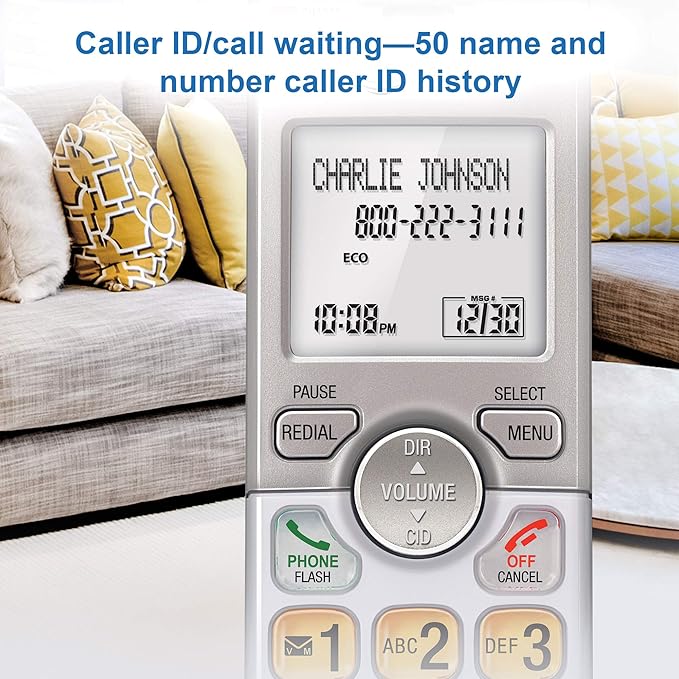 AT&T EL51103 DECT 6.0 Cordless Phone, Full-Duplex Speakerphone, Extra-Large Backlit Display & Lighted Keypad, Caller ID/Call Waiting, Eco Mode