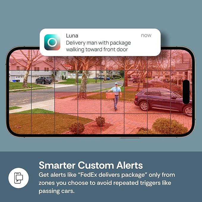 Luna Security Cameras Wireless Outdoor, Battery Camera with Solar Panel, Spotlight, 2.4GHz Wi-Fi, Smart GenAI Human Detection, Cloud Storage, 2K Color Night Vision, IP65 Camera