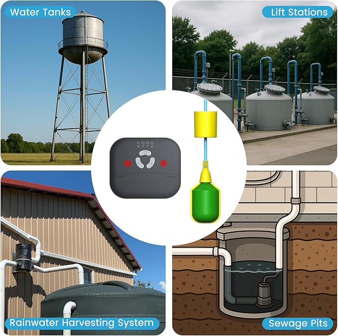Smart WiFi High Sump Pump Alarm, Built-in Backup Battery, Float Switch Water Level Alarm, Free App Notifications, 90dB Siren, IP44 Splash-Proof, for Basement, Septic Tank, Sump Pit