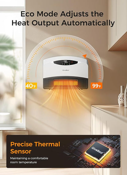 GiveBest Smart Wall Heater, 1500W Electric PTC Space Heaters for Indoor Use, Adjustable Thermostat, Remote Control, Compatible with Alexa, 24H Timer Heat for Bedroom Office Home Garage RV