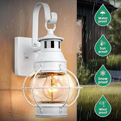 Lamomo White Outdoor Light,Exterior Front Porch Lights for House,Dusk to Dawn Motion Sensor Lights,Waterproof Anti-Rust Wall Mount Lantern for Outside,Garage(NO Bulb)