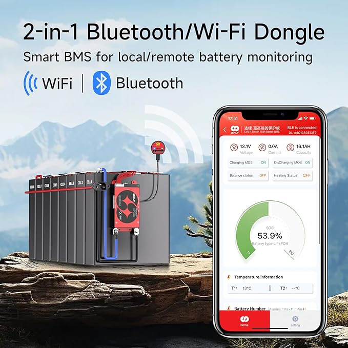DALY BMS 12V 4S 200A Display - Smart BMS with 4.3 Inch LCD Touch Screen WiFi Bluetooth Module Supports RS485 CAN for 12V LiFePO4 RV Campers Boating Overlanding Home Energy