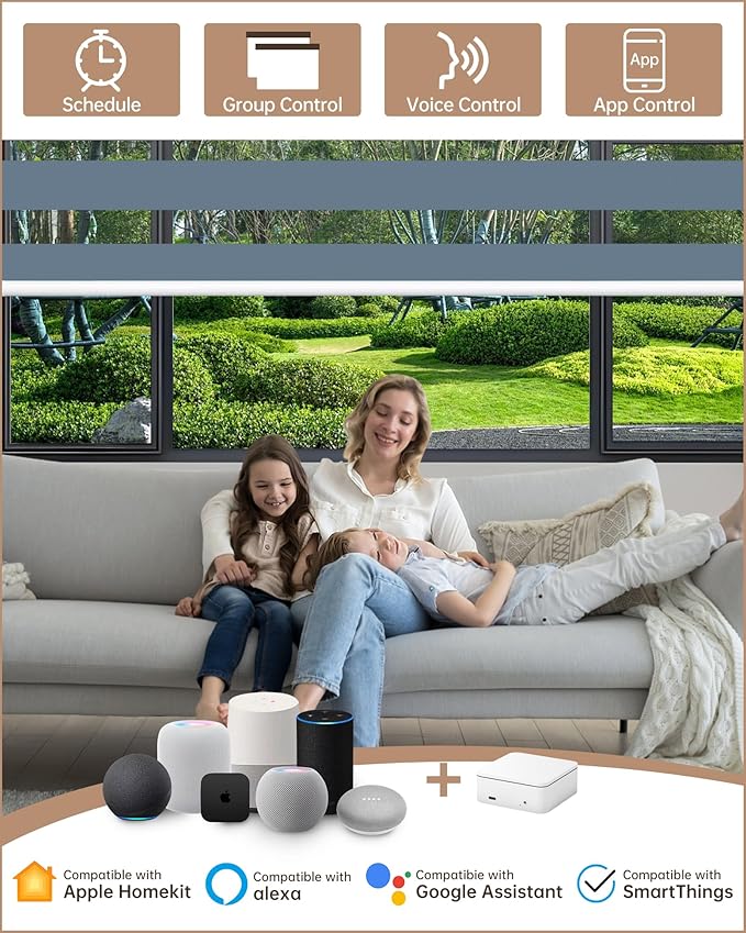 Kincmo Motorized Blinds with Remote, Motorized Zebra Shades Work with Apple Homekit,Alexa,Google Home, Customized Electric Blinds with Remote,App,Voice Control (95% Blackout Gabriel Blue)