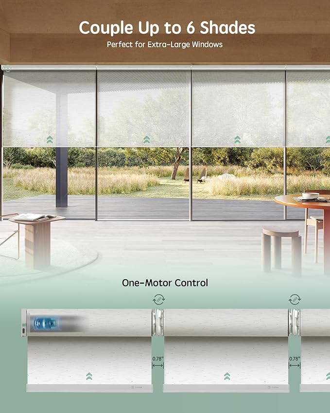 Yoolax Smart Coupled Solar Shades Compatible with Alexa, Motorized Blinds with Remote Flame Retardant Coupled Roller Shades for X-Large Windows, Custom Size (XL - 5% Openness Starry White)