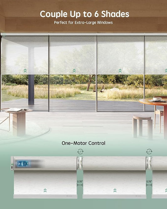 Yoolax Smart Coupled Solar Shades Compatible with Alexa, Motorized Blinds with Remote Flame Retardant Coupled Roller Shades for X-Large Windows, Custom Size (XL - 5% Openness Starry White)