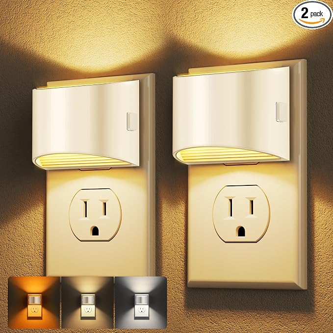 DORESshop Night Light, Night Lights Plug into Wall, Adjustable, 3CCT | 3 Level Brightness Adjustable Plug in Night Light, Dusk to Dawn Sensor, Nightlights for Adults, Bedroom, Bathroom, 2 packs
