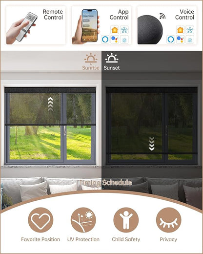 Kincmo Motorized Blinds with Remote, Light Filtering Roller Shades Work with Apple Homekit,Alexa,Google Home, Custom Electric Blinds with App,Voice Control (50% Blackout Eclipse Shadow Black)