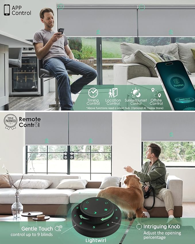 Yoolax Motorized Blinds with Remote, Blackout Smart Roller Shades Work with Alexa, Google, Apple Homekit, Custom Waterproof Automatic Shades with Voice Control for Dining Room (Vinyl Light Gray)