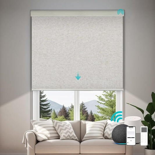 Motorized Blinds with Remote, Custom Automatic Electric Blackout Smart Blinds for Windows, Motorized Window Roller Shades Compatible with Alexa Google for Home Office, Fabric Beige