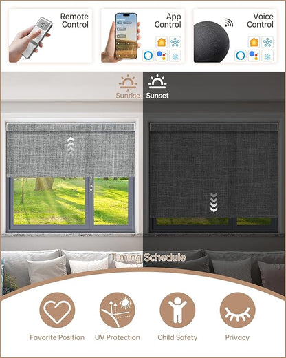 Kincmo Motorized Blinds with Remote, Light Filtering Roller Shades Work with Apple Homekit,Alexa,Google Home, Custom Electric Blinds with App,Voice Control (75% Blackout Meridian Grey)