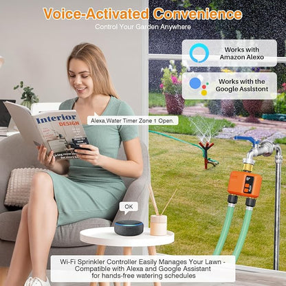 WiFi Sprinkler Timer 2 Zone, Smart Water Timer with Brass Inlet & Outlet