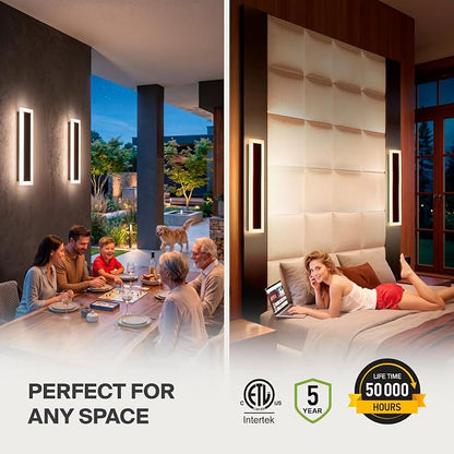 ASD LED 24" Long Wall Mount Light Fixture, Outdoor & Indoor Linear Sconce | 3CCT, Dimmable, Waterproof, Anti-Rust, ETL Listed | 24W 2000LM 3000-5000K 100-277V | Exterior Porch Lighting | Black
