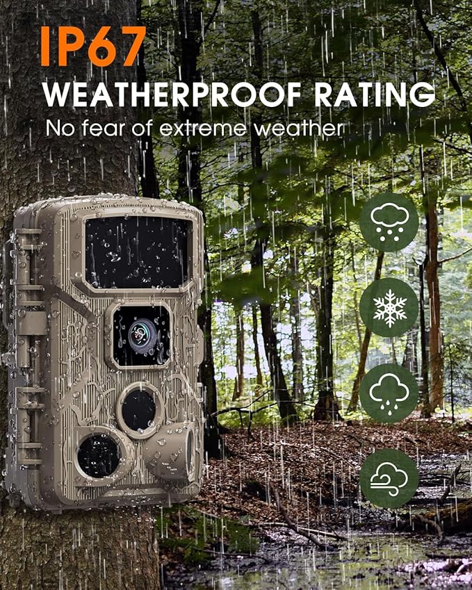 Punvoe Trail Camera WiFi 4K 64MP with 64GB Memory Card 8 Batteries and Night Vision Ip67 Waterproof 130°Wide Angle 0.1s Trigger Speed, Suitable for Outdoor Wildlife Detection, Monitoring Game Cam
