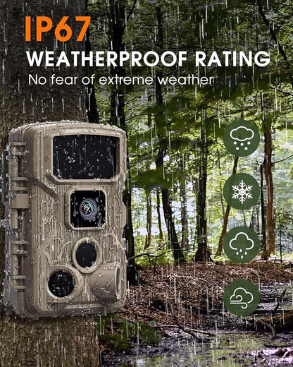Punvoe Trail Camera WiFi 4K 64MP with 64GB Memory Card 8 Batteries and Night Vision Ip67 Waterproof 130°Wide Angle 0.1s Trigger Speed, Suitable for Outdoor Wildlife Detection, Monitoring Game Cam