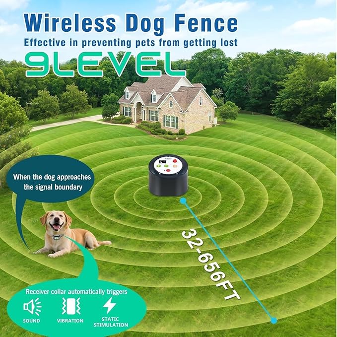 Plkm Wireless Dog Fence 2026 Newest Intelligent Pet Electric Containment System, Low Battery AI Smart Alarm Dog Out of Range Reminder, Display Receiver Battery Level, 360° Strong Signal Coverage