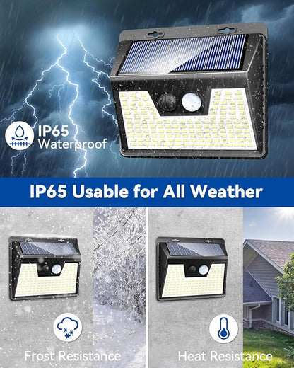 Peasur 2 Pack Solar Lights Outdoor Motion Sensor, 140 LED Solar Powered Fence Wall Light Waterproof, 3 Modes Solar Security Lighting for Outside Yard Deck Garden Stair Step