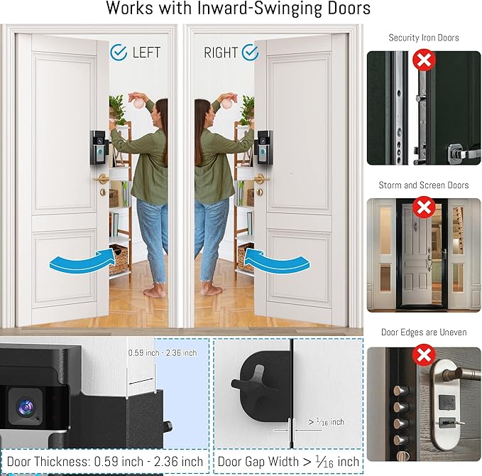 Anti Theft Ring Doorbell Mount - Renter Friendly Ring Doorbell Holder for Apartment Door - All Metal Ring Door Bracket Blink Doorbell Mount No Drill