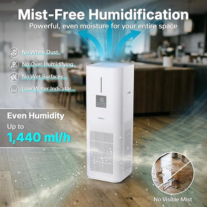 Aireal AEH800 Air Purifier and Humidifier Combo for Large Rooms, Smart WiFi & Voice Control, 7L Evaporative Humidifier, Advanced Air Quality Sensor, Quiet Sleep Mode, Auto Air Quality Monitor