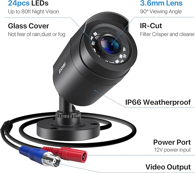 ZOSI HD-TVI Security Cameras: 4-Pack Bullet and 4-Pack Dome, 1080P 2MP 1920TVL, 80ft IR Night Vision, Indoor Outdoor Weatherproof for 4K/5MP/1080P CCTV DVR.