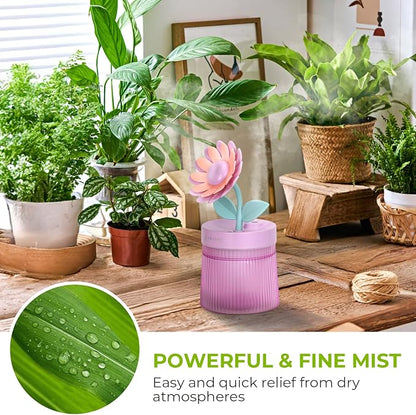 Cute Flower Mini Humidifier, Small Cool Mist Desk Humidifiers, Portable USB Personal Desktop Plant Humidifiers, Cooling for Home Office Car Travel Indoor Outdoor (260ml, Purple Sunflower)