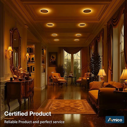 Amico 12 Pack Black 6 Inch 5CCT LED Recessed Ceiling Light with Night Light, 2700K/3000K/3500K/4000K/5000K Selectable Ultra-Thin Lighting, 12W=110W, 1100LM, Dimmable Canless Wafer Downlight - ETL&FCC