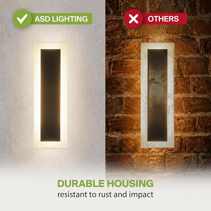 ASD LED 18" Long Wall Mount Light Fixture, Outdoor & Indoor Linear Sconce | 3CCT, Dimmable, Waterproof, Anti-Rust, ETL Listed | 18W 1570LM 3000-5000K 100-277V | Exterior Porch Lighting | Black